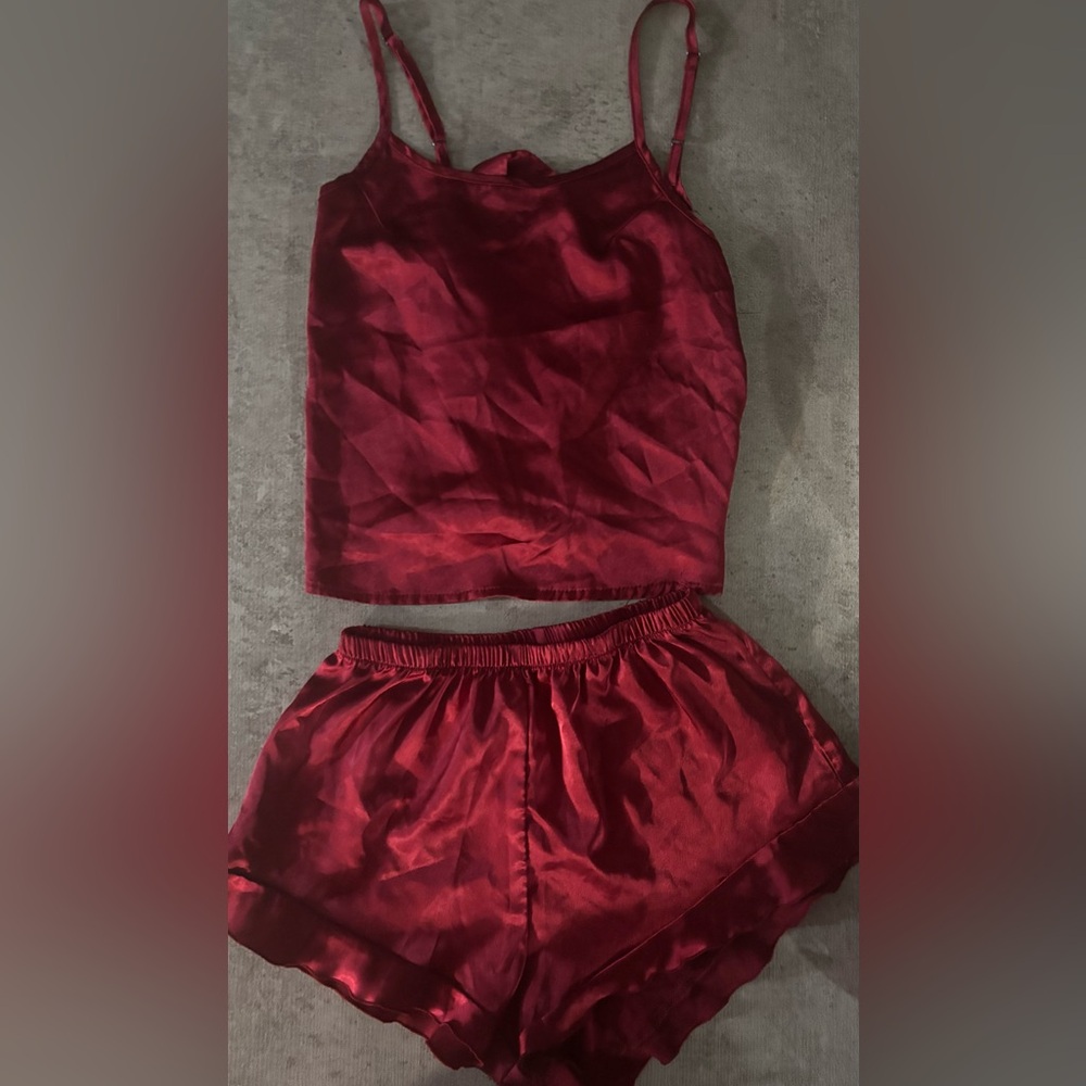 Red Two-Piece Satin PJ Set